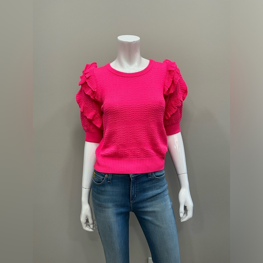 LILLY PULITZER Hot Pink Ruffle Sleeve Sweater Preppy Resort Knit Isabeli